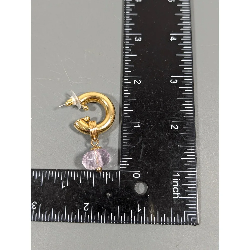 Vintage‎ Pink Lucite Drop Hoop Earrings Gold Tone Retro Charm Dangle